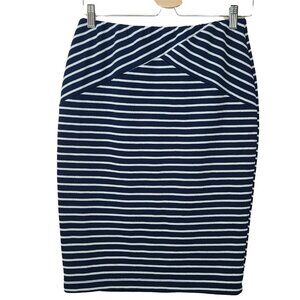 BCX Skirt Juniors Large Navy White Striped Bodycon Pencil Pull On Nautical Work